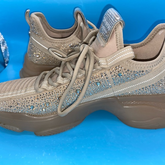 Steve Madden Maxima Blush Gold Nude Sparkle Rhinestone Sneakers Size 9.5M - Picture 8 of 12